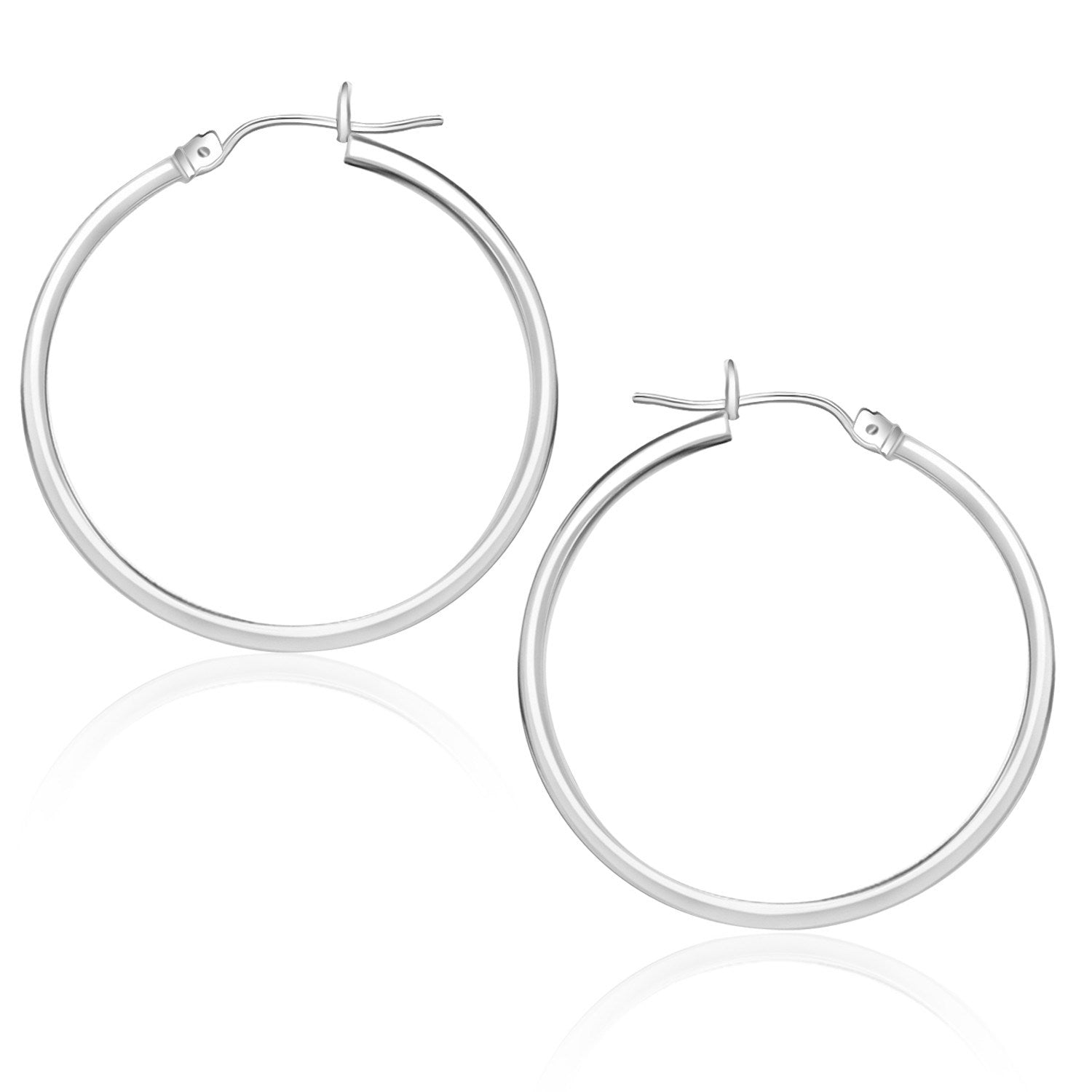 10 k White Gold Polished Hoop Earrings 25 mm - earrings