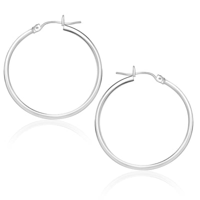 10 k White Gold Polished Hoop Earrings 25 mm - earrings