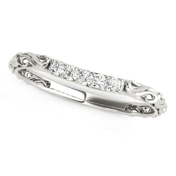 14k White Gold Antique Style Curved Diamond Wedding Band (1/10 cttw) by Bids.com