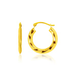 14k Yellow Gold Wavy Texture Hoop Earrings - DestGlow