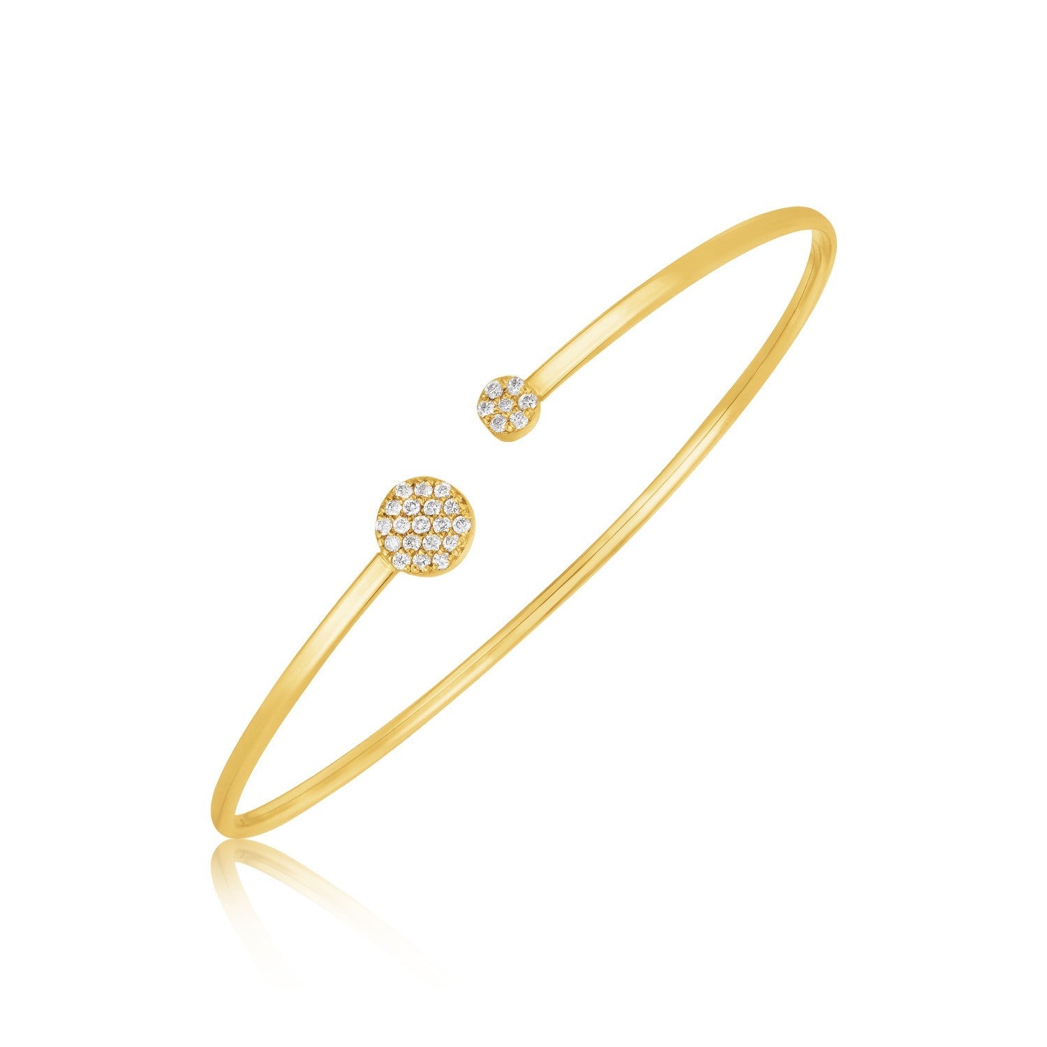 14k Yellow Gold High Polish Diamond Cluster Bangle (2mm) - bracelets