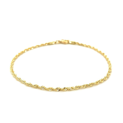 2.0mm 10k Yellow Gold Solid Diamond Cut Rope Bracelet  DestGlow