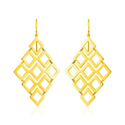 14k Yellow Gold Earrings with Polished Open Diamond Motifs - accessories