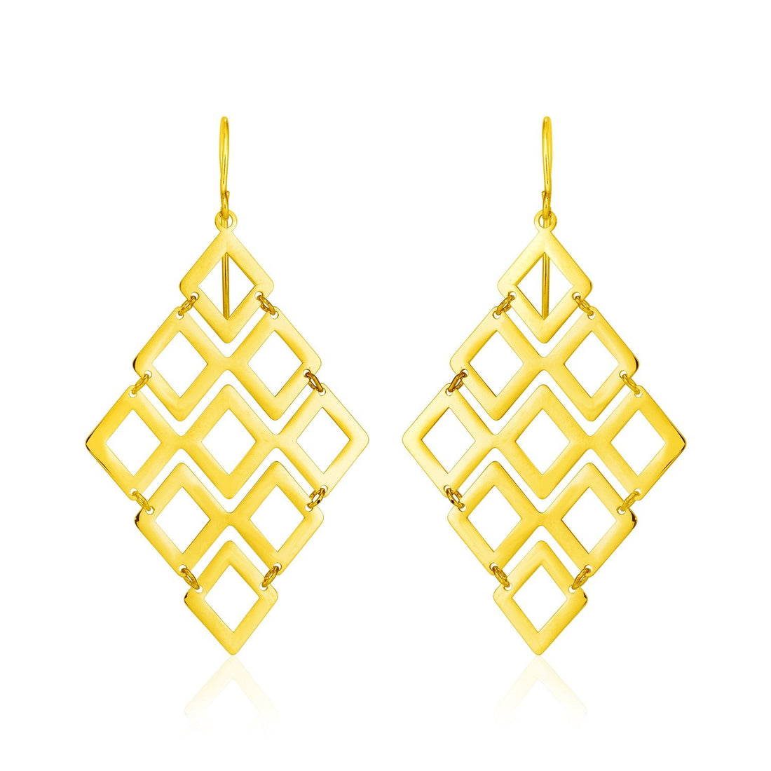 14k Yellow Gold Earrings with Polished Open Diamond Motifs - accessories