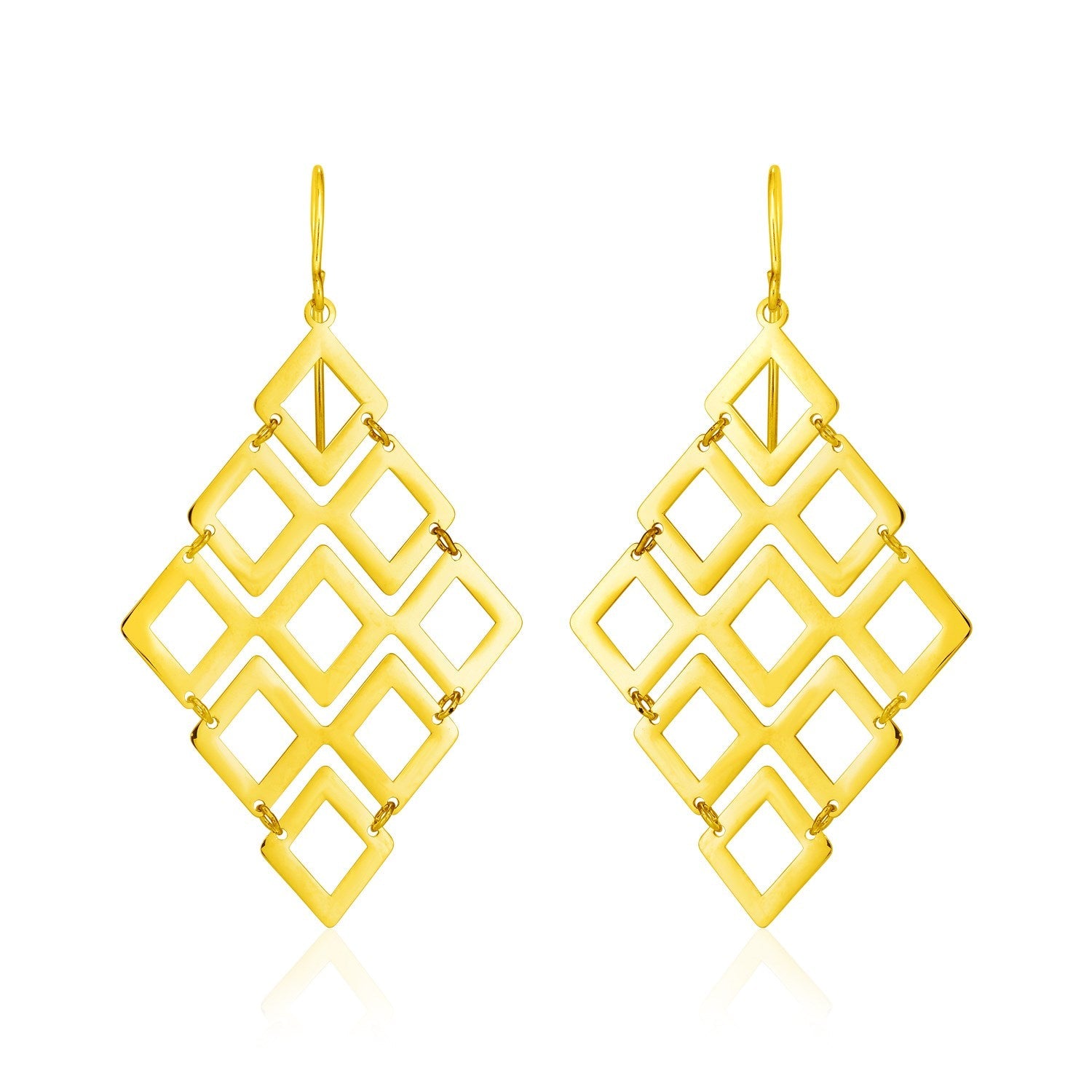 14k Yellow Gold Earrings with Polished Open Diamond Motifs - accessories