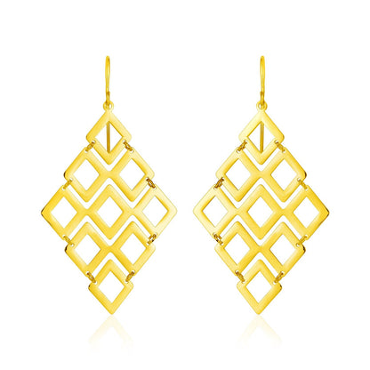 14k Yellow Gold Earrings with Polished Open Diamond Motifs by Bids.com