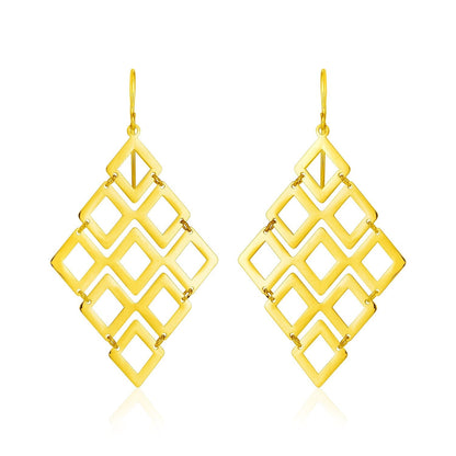 14k Yellow Gold Earrings with Polished Open Diamond Motifs 