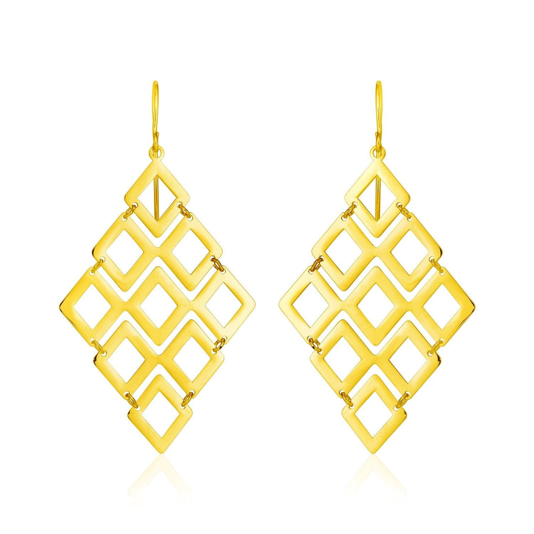 14k Yellow Gold Earrings with Polished Open Diamond Motifs 