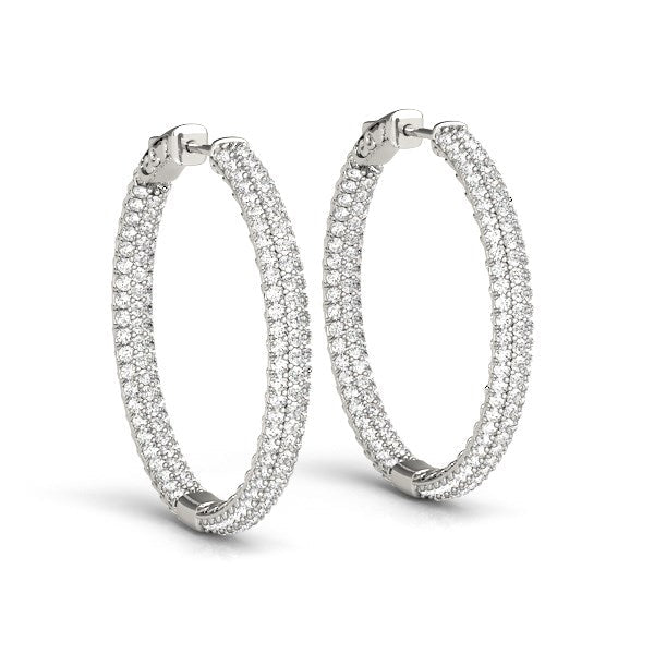14k White Gold Two Row Pave Set Diamond Hoop Earrings (7 cttw) by Bids.com