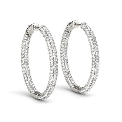 14k White Gold Two Row Pave Set Diamond Hoop Earrings (7 cttw) by Bids.com