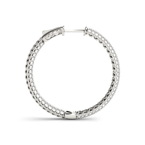 14k White Gold Two Row Pave Set Diamond Hoop Earrings (7 cttw) by Bids.com