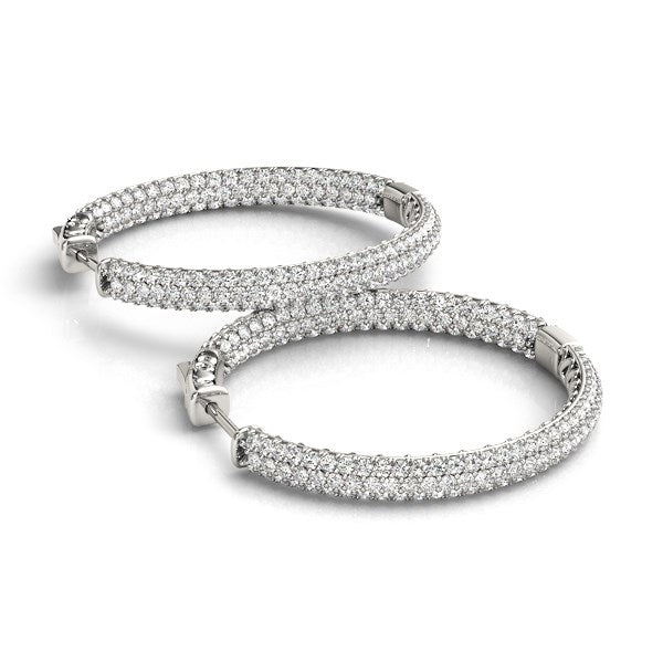14k White Gold Two Row Pave Set Diamond Hoop Earrings (7 cttw) by Bids.com