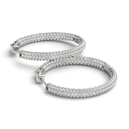 14k White Gold Two Row Pave Set Diamond Hoop Earrings (7 cttw) by Bids.com