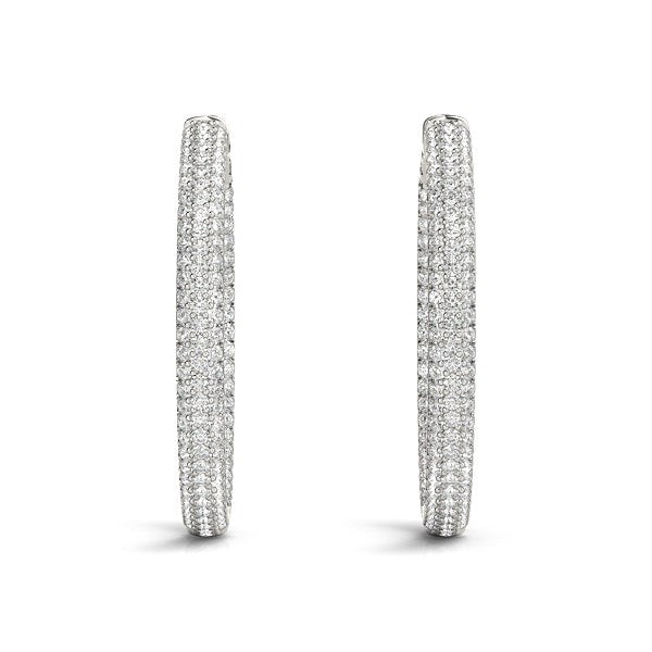14k White Gold Two Row Pave Set Diamond Hoop Earrings (7 cttw) by Bids.com