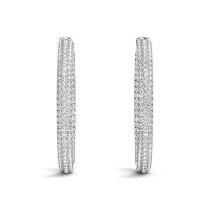 14k White Gold Two Row Pave Set Diamond Hoop Earrings (7 cttw) by Bids.com