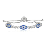Sterling Silver Adjustable Enameled Evil Eye Bracelet with Cubic Zirconias - DestGlow