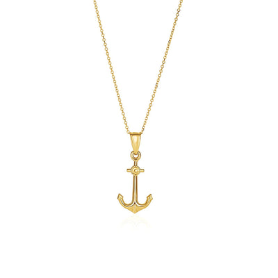 14k Yellow Gold Cable Chain with Anchor Pendant - necklaces