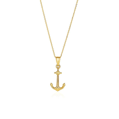14k Yellow Gold Cable Chain with Anchor Pendant  DestGlow