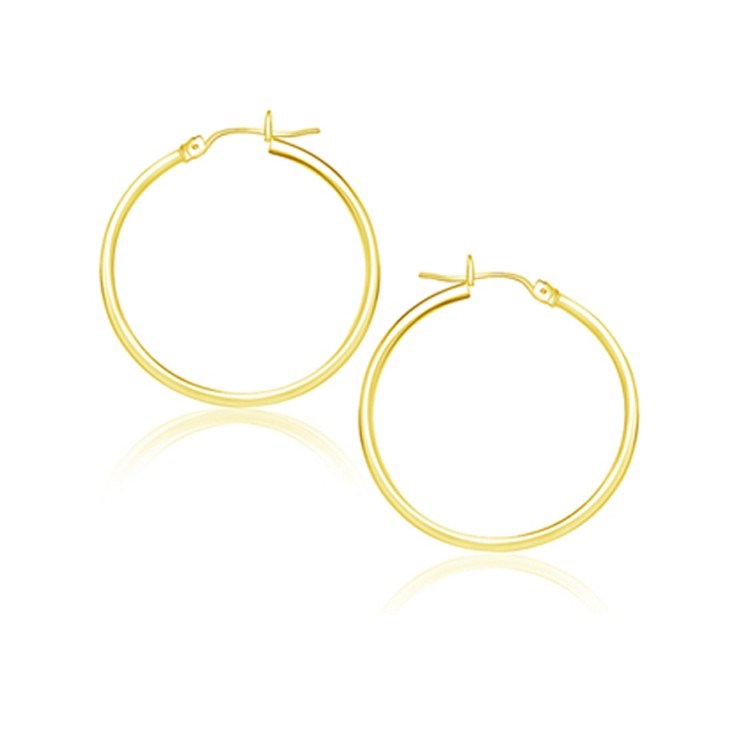 10k Yellow Gold Polished Hoop Earrings (2x25mm) - earrings