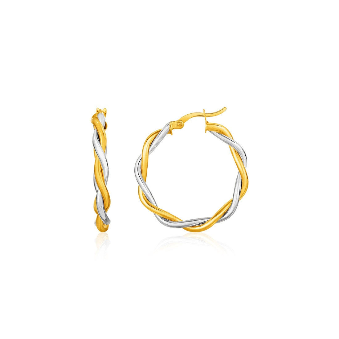 Two-Tone Twisted Wire Round Hoop Earrings in 10k Yellow and White Gold - DestGlow