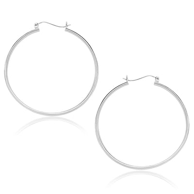 10k White Gold Polished Hoop Earrings (40mm) - earrings