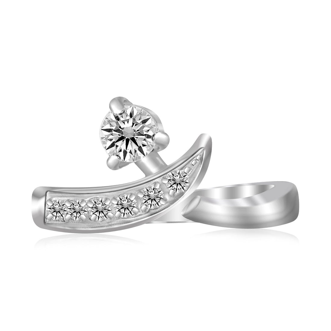 Sterling Silver Rhodium Plated Crossover Cubic Zirconia Accented Toe Ring 