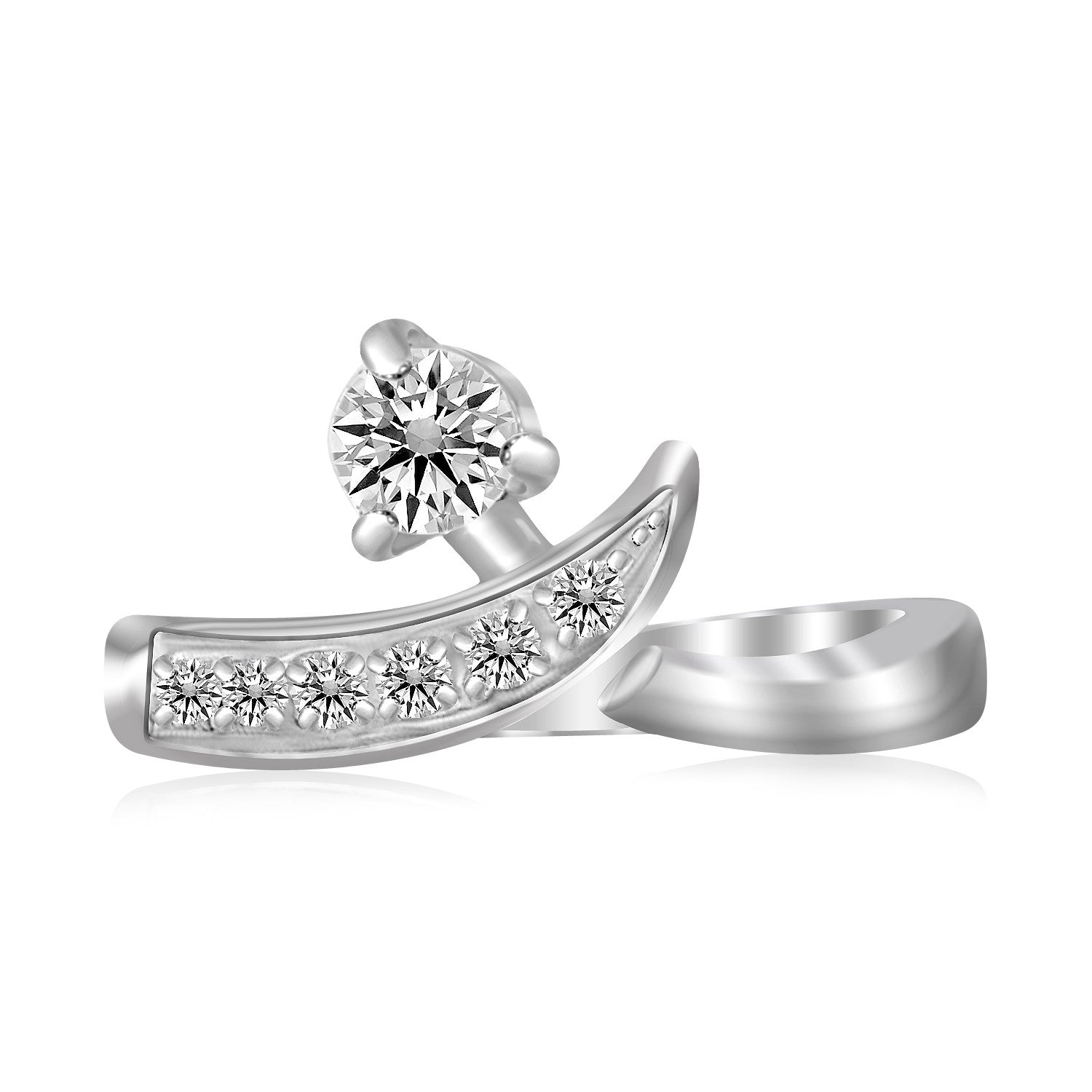 Sterling Silver Rhodium Plated Crossover Cubic Zirconia Accented Toe Ring 