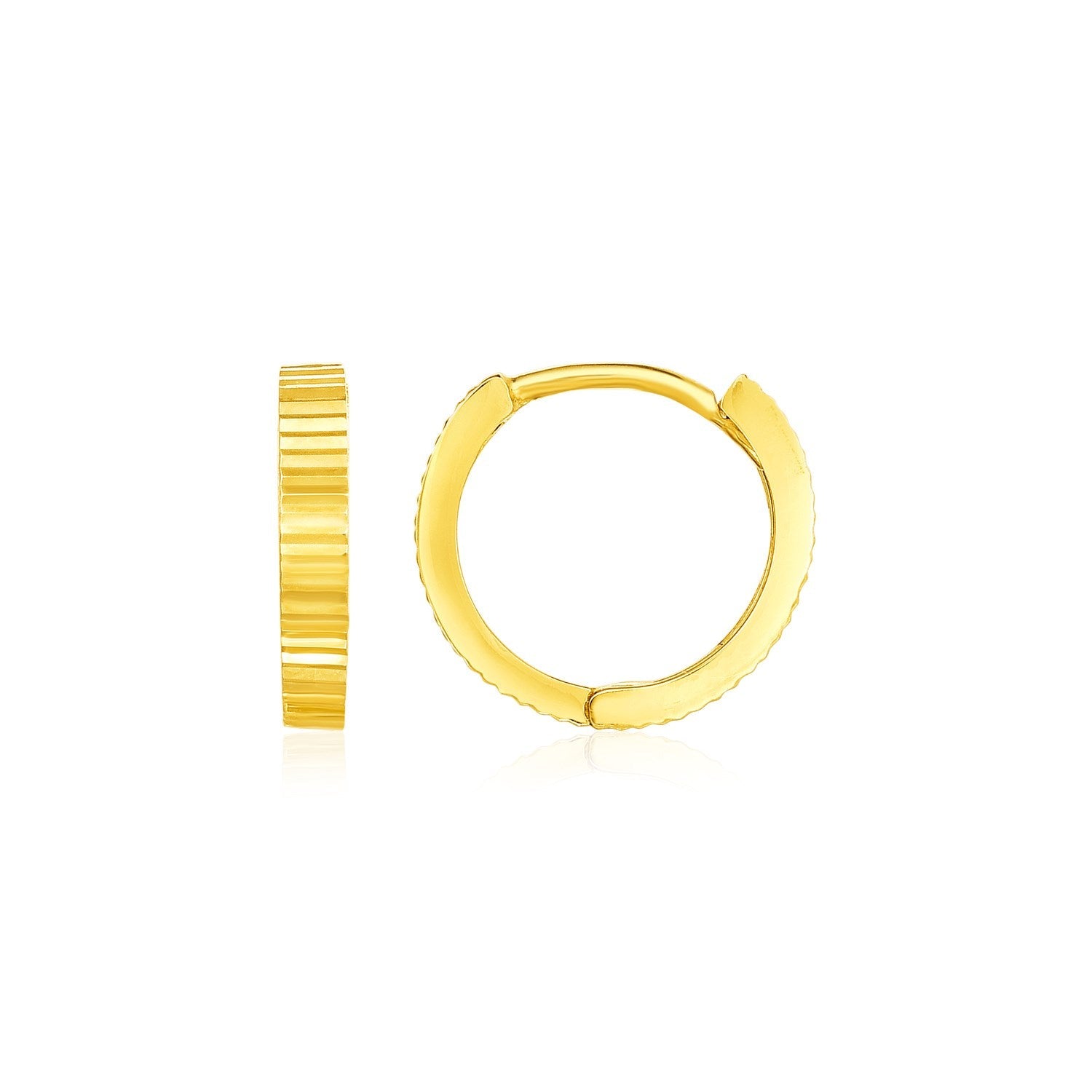14k Yellow Gold Petite Round Hoop Earrings with Straight Texture by Avera Group