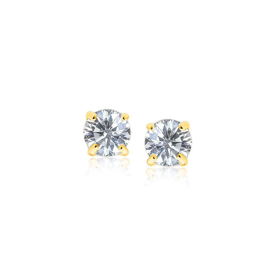 14k Yellow Gold Stud Earrings with White Hue Faceted Cubic Zirconia(4mm) 