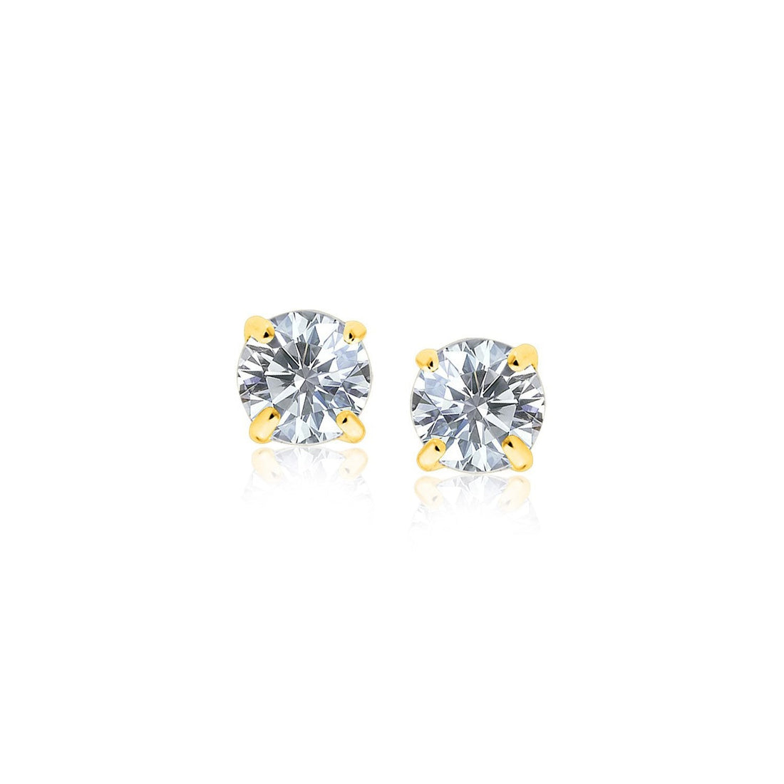 14 k Yellow Gold Stud Earrings with White Hue Faceted Cubic Zirconia - earrings