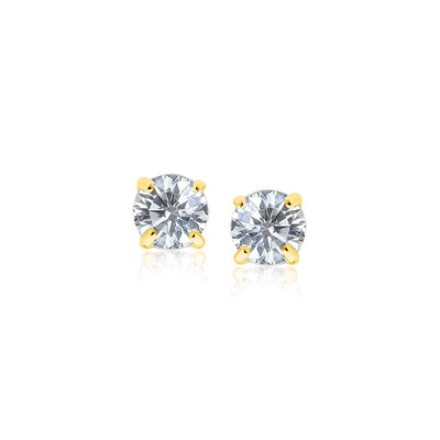 14 k Yellow Gold Stud Earrings with White Hue Faceted Cubic Zirconia - earrings