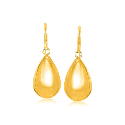 14k Yellow Gold Polished Teardrop Motif Drop Earrings - earrings