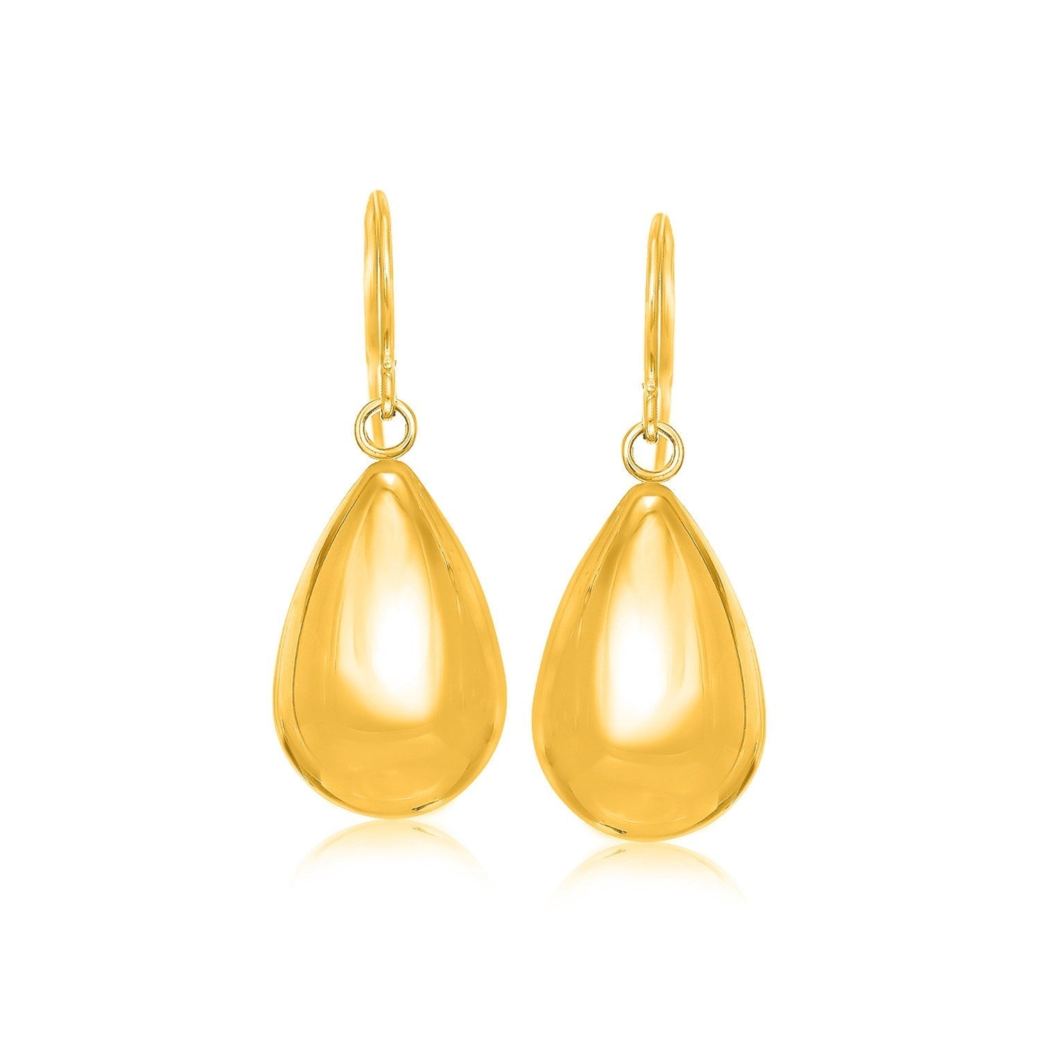 14k Yellow Gold Polished Teardrop Motif Drop Earrings  DestGlow