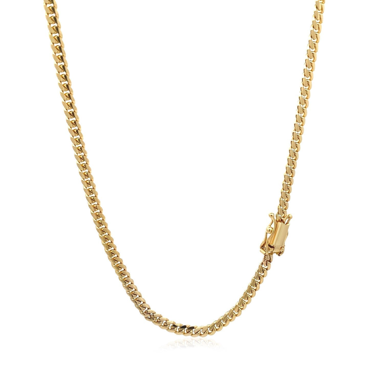 3.2mm 14k Yellow Gold Classic Solid Miami Cuban Chain 
