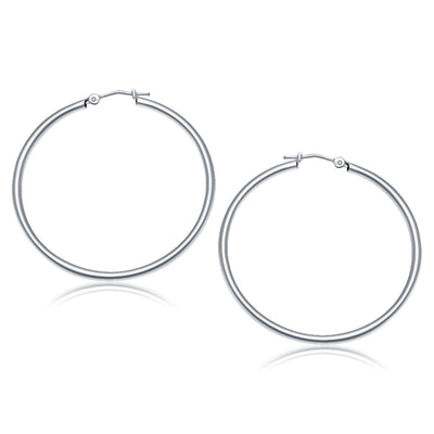 10k White Gold Polished Hoop Earrings (2x40 mm) - earrings