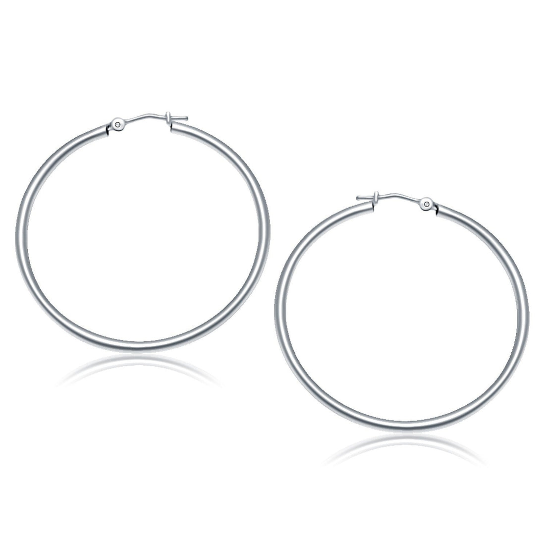 10k White Gold Polished Hoop Earrings (40 mm) - earrings