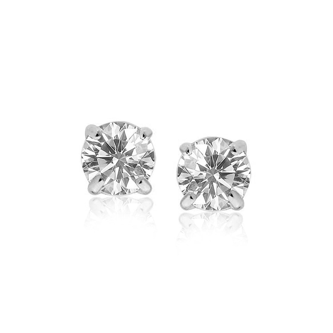 14 k White Gold Stud Earrings with White Hue Faceted Cubic Zirconia - earrings