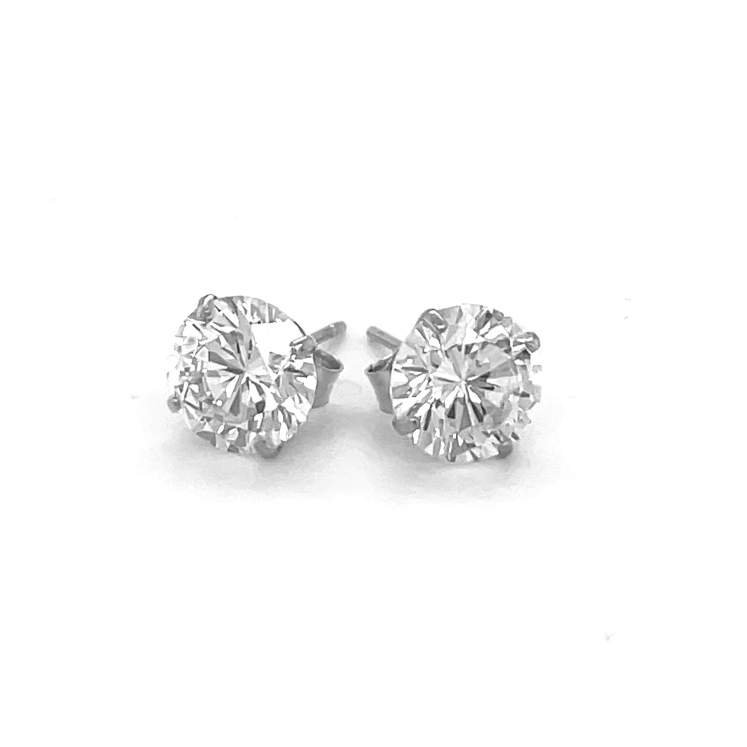 14k White Gold Stud Earrings with White Hue Faceted Cubic Zirconia(7mm) - DestGlow
