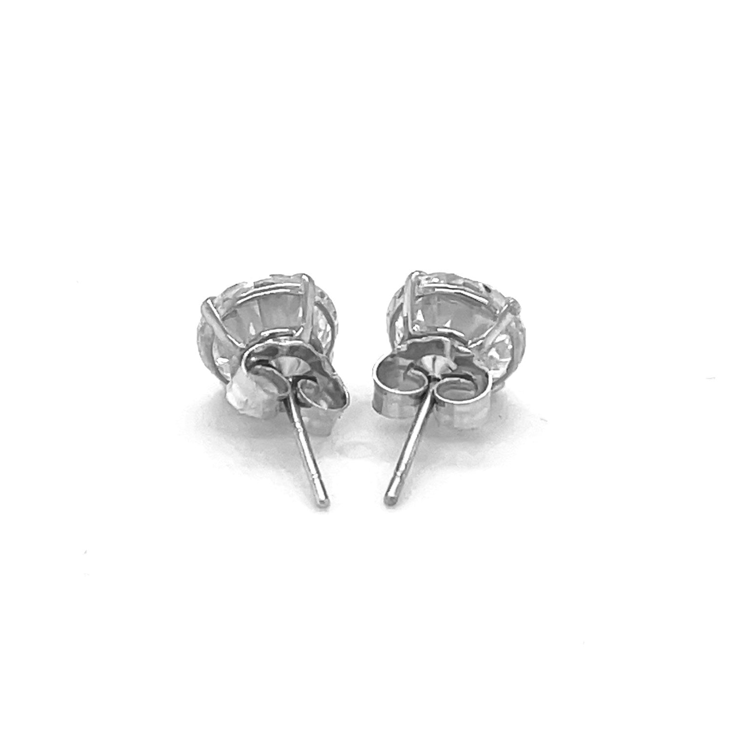14k White Gold Stud Earrings with White Hue Faceted Cubic Zirconia(7mm) - DestGlow