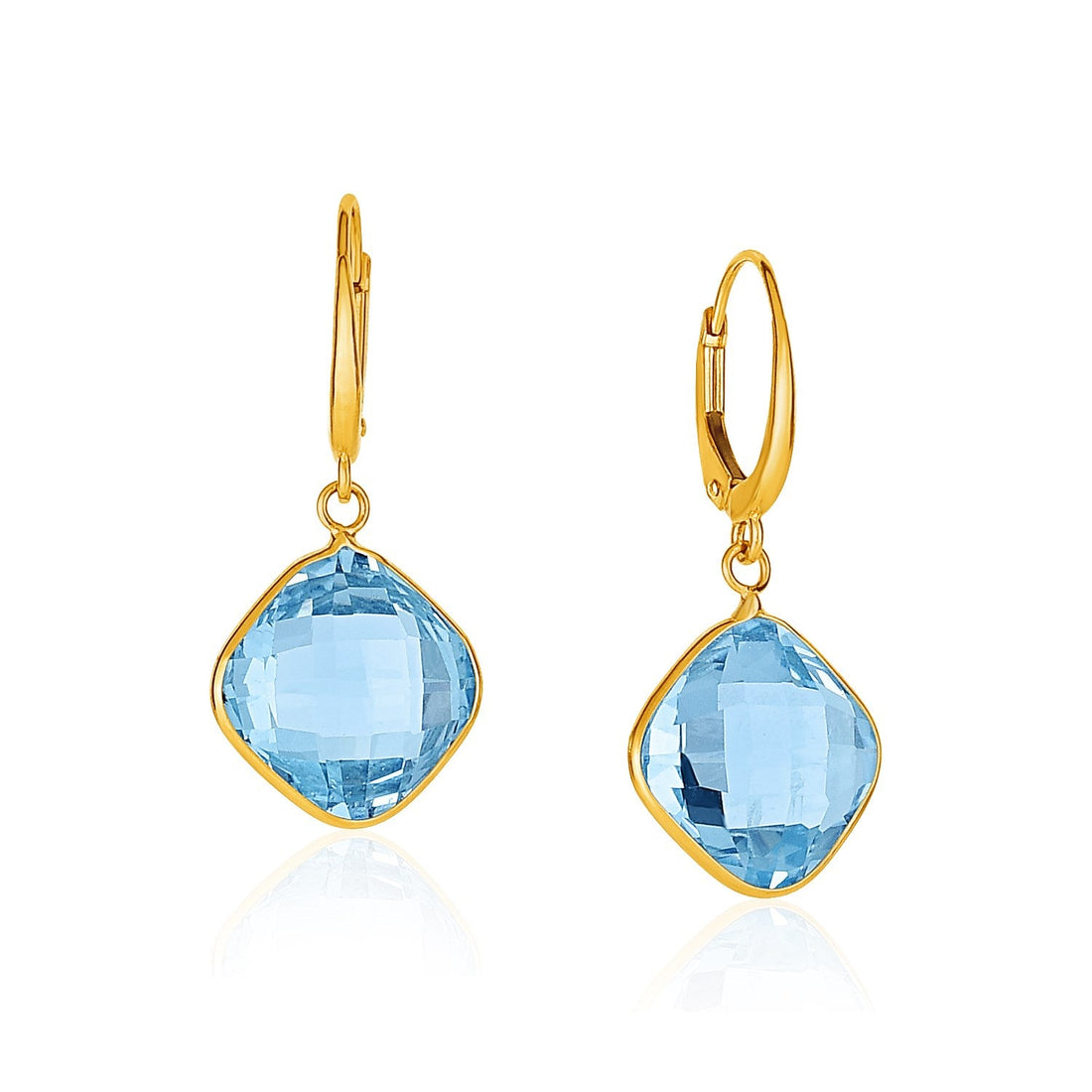 Drop Earrings with Blue Topaz Cushion Briolettes in 14k Yellow Gold - DestGlow
