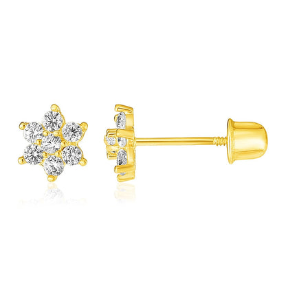 14k Yellow Gold Flower Childrens Earrings  DestGlow