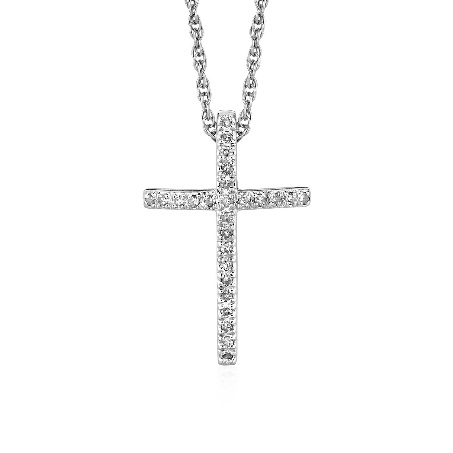 Narrow Cross Pendant with Diamonds in Sterling Silver - DestGlow