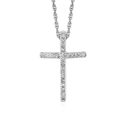 Narrow Cross Pendant with Diamonds in Sterling Silver - DestGlow