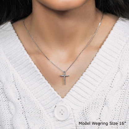 Narrow Cross Pendant with Diamonds in Sterling Silver - DestGlow