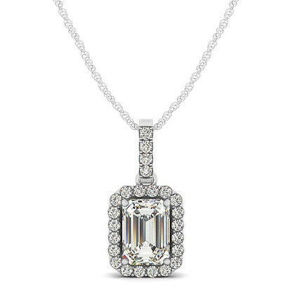 Halo Pendant With Emerald Center Diamond in 14k White Gold (1 1/5 cttw) by Bids.com