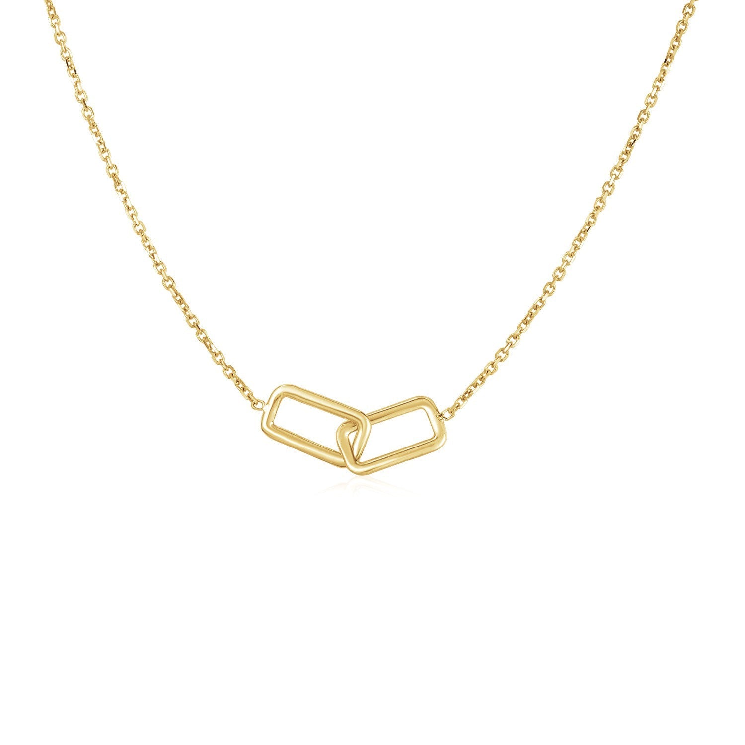 14k Yellow Gold Necklace with Interlocking Petite Rectangles - necklaces