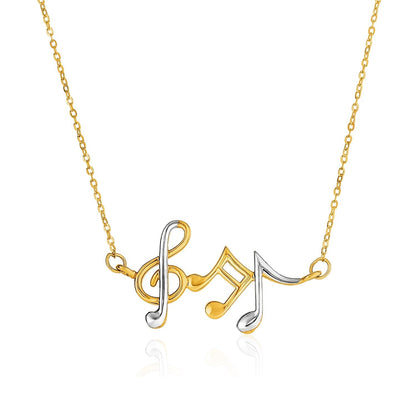 14k Two-Toned Yellow and White Gold Musical Notes Necklace  DestGlow