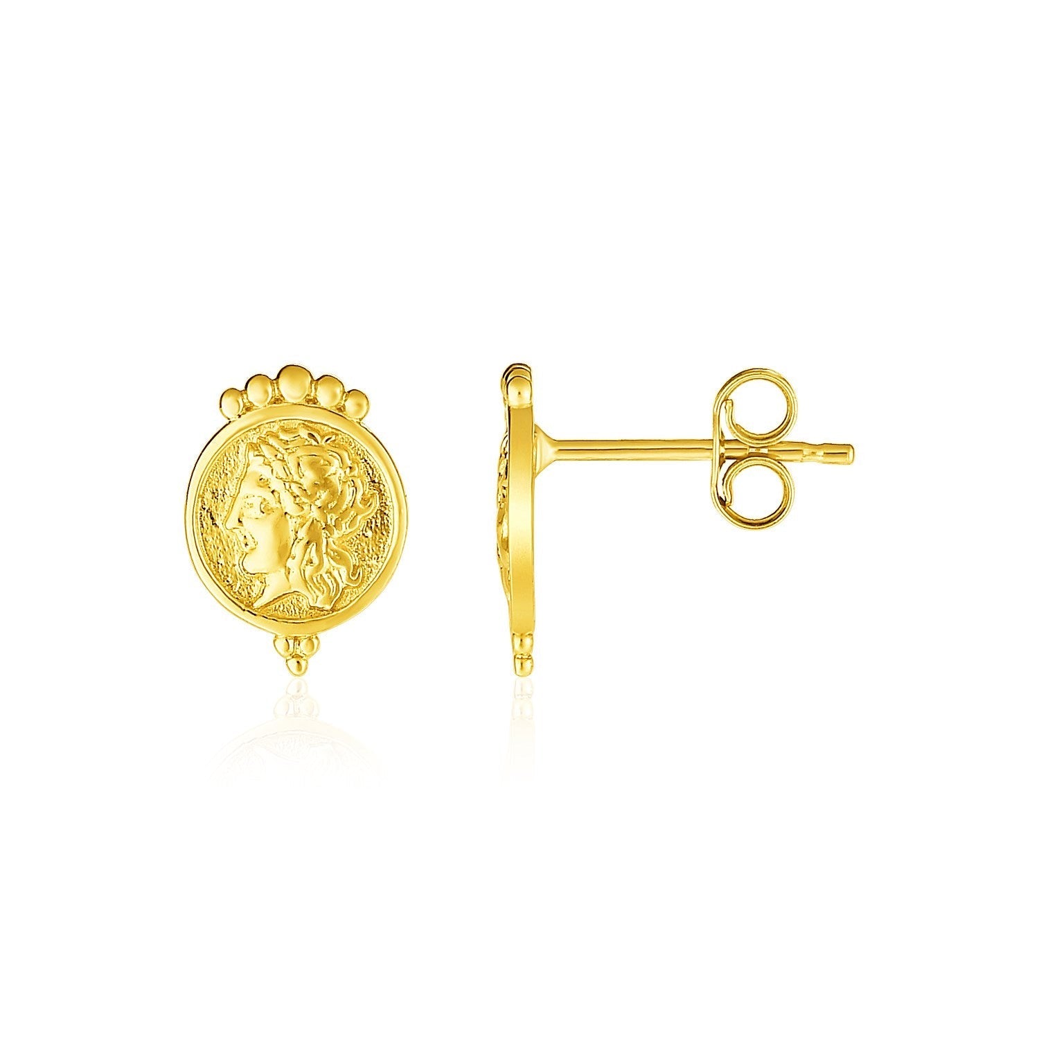 14k Yellow Gold Cameo Motif Post Earrings 