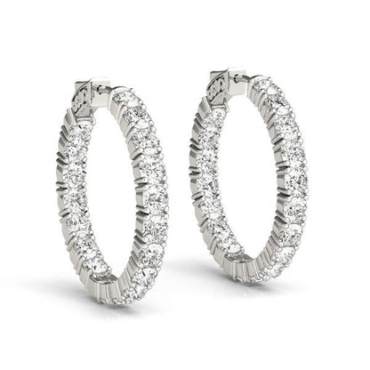 14k White Gold Two Sided Prong Set Diamond Hoop Earrings (3 1/2 cttw) by Bids.com