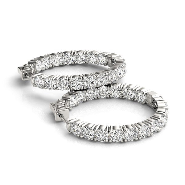 14k White Gold Two Sided Prong Set Diamond Hoop Earrings (3 1/2 cttw) by Bids.com